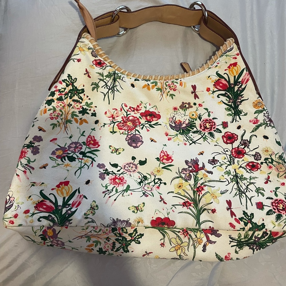 Floral Canvas Print Horsebit Hobo Bag Unbranded